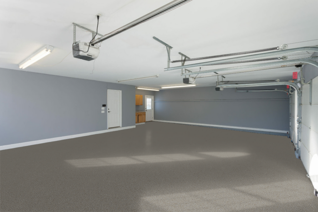 Installed Quartzite hybrid flake epoxy flooring in a light commercial or residential space.
