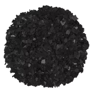 Carbon 1/4" epoxy flake in a piled sample – consistent black blend with subtle sheen.